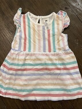 H&M White Dress with Pastel Stripe Accents